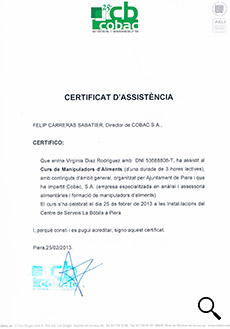 Certificado Manipuladora de Alimentos, 2013
